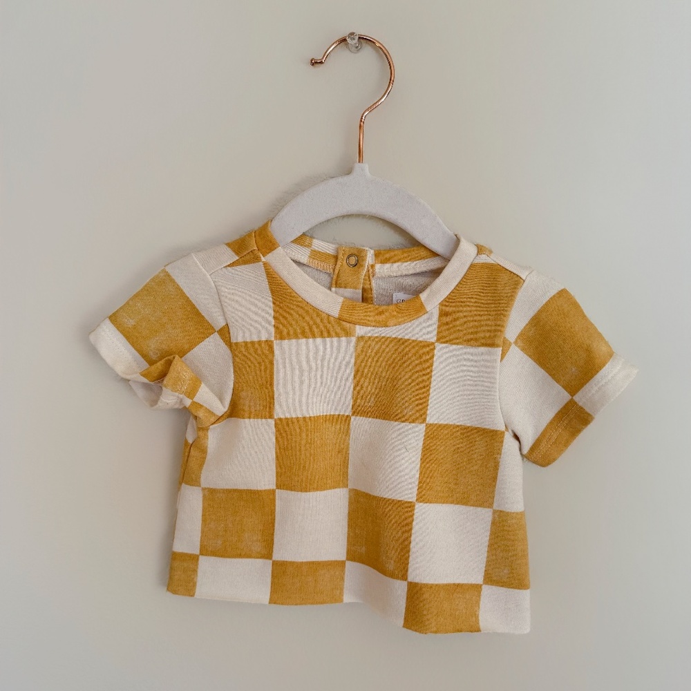 GRAYSON MINI MUSTARD YELLOW & CREAM CHECKERED CROP TOP INFANT Newborn 12m